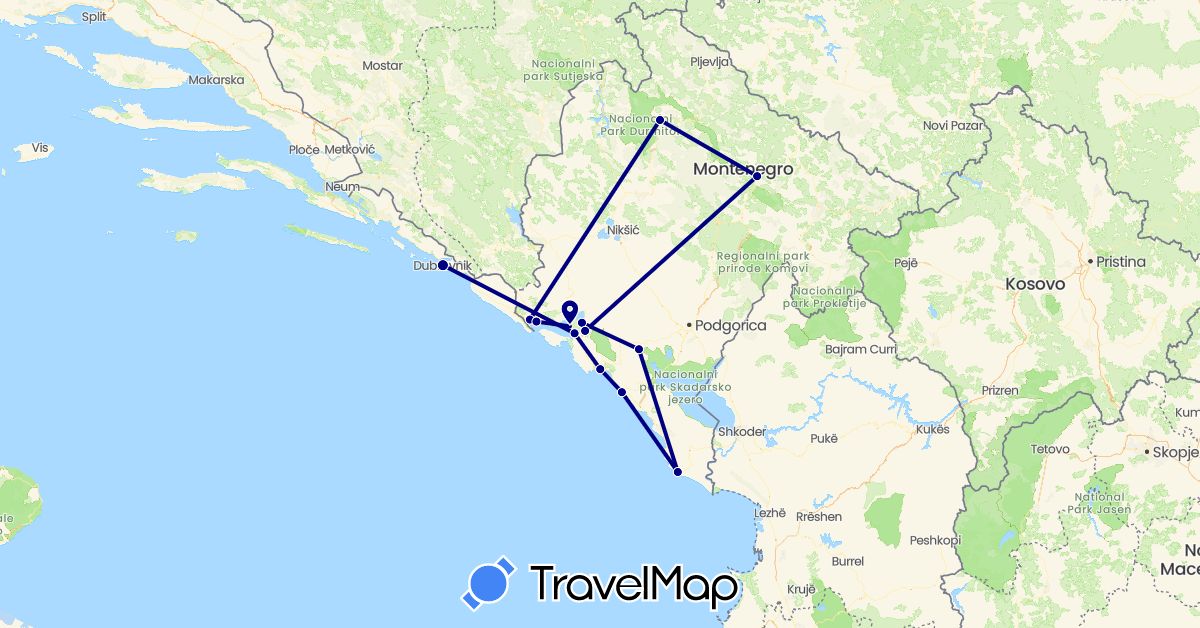 TravelMap itinerary: driving in Croatia, Montenegro (Europe)
